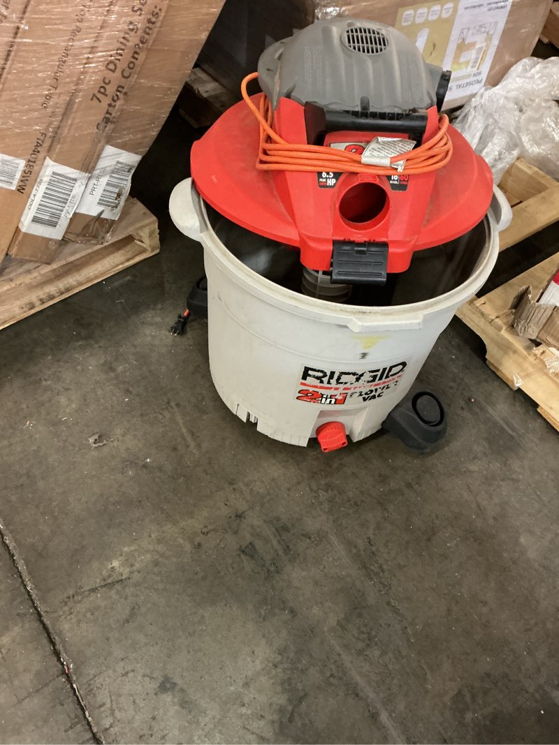 Condition photo showing As Is for ridgid 2-in-1 shop vac tested & works