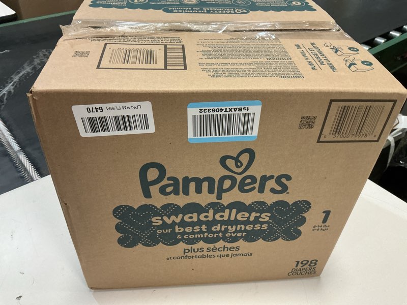 Condition photo showing New/Like New for Pampers Swaddlers Diapers, Size 1 (8-14 lbs), 198 Count, Absorbent, Keeps Baby Dry and Comfortable, Skin Safe Disposable Baby Diaper (Packaging May Vary) Size 1 198