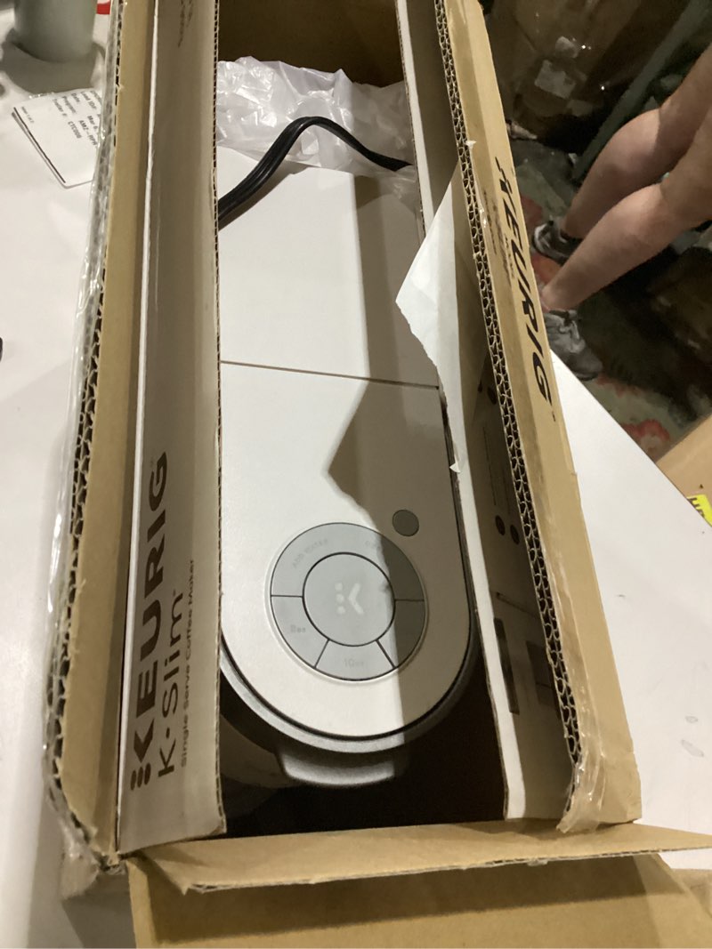 Condition photo showing Good Condition for Not tested!!! Keurig K-Slim Single Serve K-Cup Pod Coffee Maker, Multistream Technology, 3 Brew Sizes, Slim and Sleek Design, 46oz Removable Reservoir, White