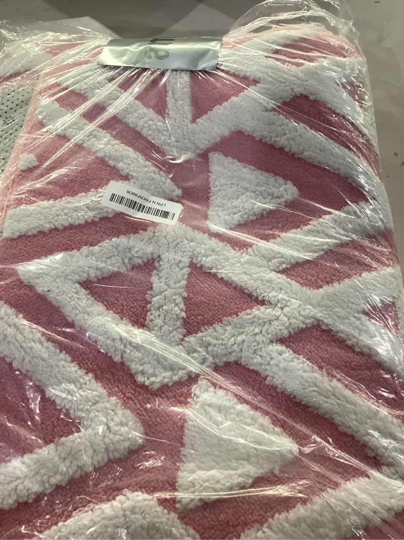 Condition photo showing Good Condition for ompaa ultra soft shaggy rugs memory foam bedroom carpet, pink 5 x 8 feet, plush geometric textured area rugs for living room couch dorm bedside kids girls teens room nursery decor floor mat