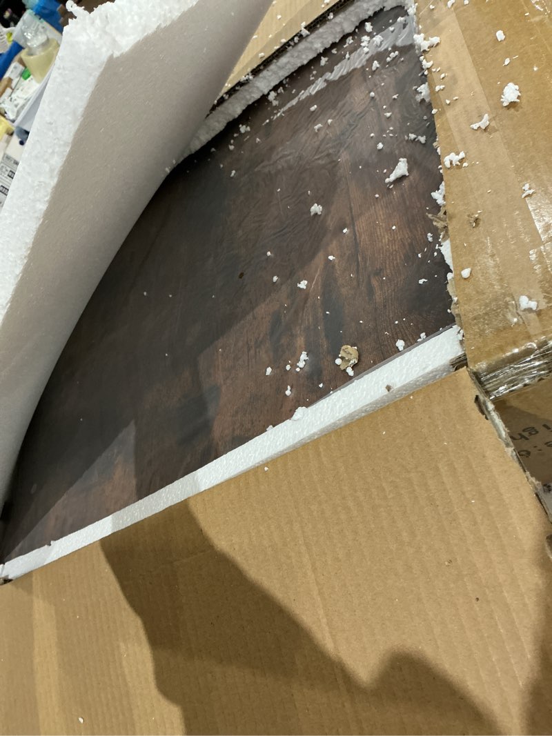 Condition photo showing Good Condition for alisened computer desk for small spaces,23.6" z-shaped compact study table with smooth keyboard tray,with wheels and bottom shelves for home office?computer cart mobile laptop cart brown