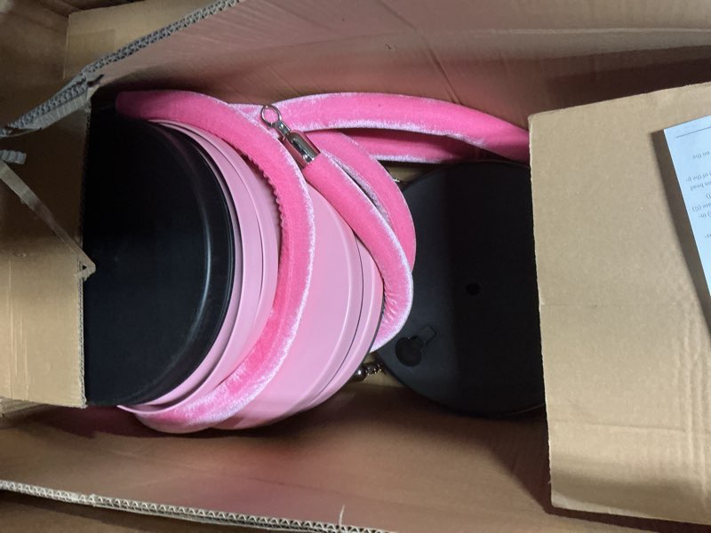Condition photo showing Good Condition for stanchions with velvet ropes set, 5 ft velvet ropes and posts, stainless steel barriers for crowd control barriers, party supplies, exhibition (black-8pcs) 8 pcs pink