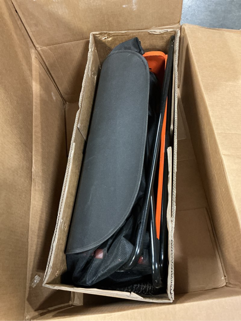 Condition photo showing As Is for Push Lawn Sweeper, 26-Inch Width, 7 Cu. Ft. Hopper Capacity, 4 Spinning Brushes, Adjustable Height, Durable Steel Frame with Rubber Wheels, Orange 26" Orange