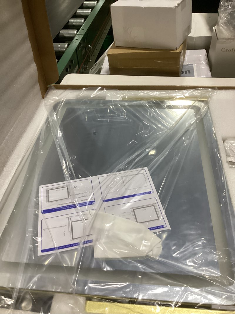 Condition photo showing New/Like New for fennio gold vanity mirror with lights 22"x19", led lighted makeup mirror, large makeup mirror, make up mirror with lighting,touch screen with 3-color lighting,dimmable,for vanity desk tabletop gold 22"l x 17"w