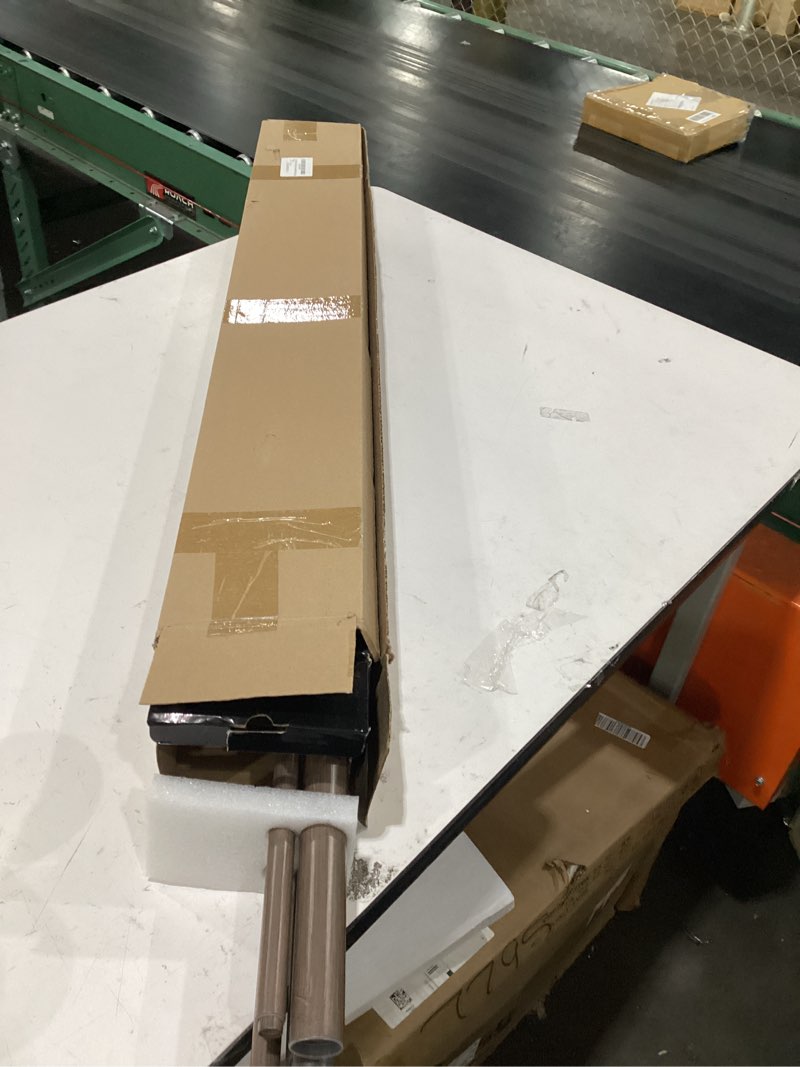 Condition photo showing Good Condition for 1-1/8 inch diameter dark walnut curtain rods with cap finial, 72-144'' telescoping faux wood design double curtain rods for window width 68-140 inch, 1 pack dark walnut 72-144''