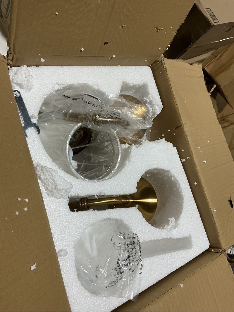 Condition photo showing As Is for aiwen 2-light bedroom wall lamps polished solid brass finish wall lights with white flax fabric shade vintage reading lights wall sconces for bedside hallway e12 gold(large)