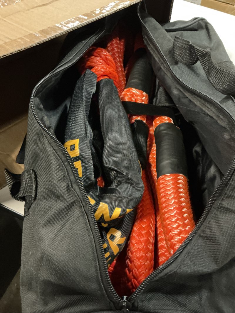 Condition photo showing Good Condition for kinetic recovery rope, 48500lbs(1'' x 20ft orange), kinetic rope recovery kit with 2 soft shackles, heavy duty offroad snatch strap, 35% high elasticity tow ropes for trucks suv utv atv tractor orange 20ft