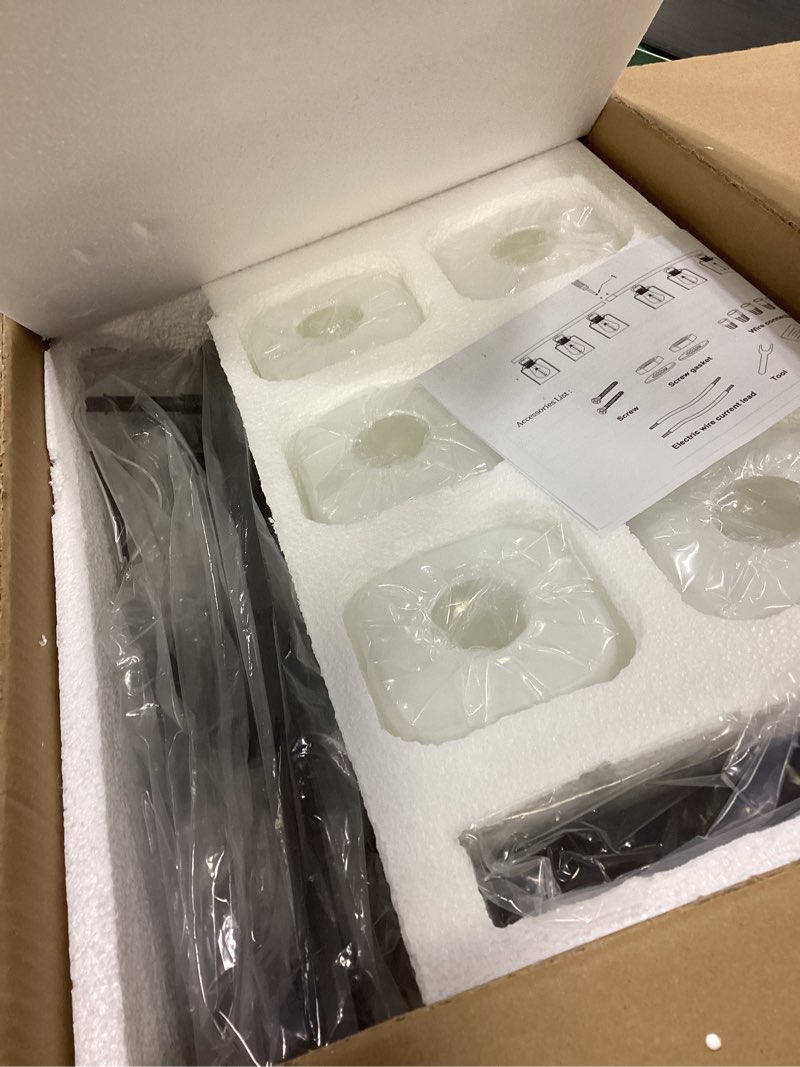 Condition photo showing Good Condition for 6 Light Bathroom Vanity Light, Modern Matte Black Bathroom Light Fixtures with Square Frosted Glass, Wall Sconces fixtures Over Mirror Restroom,Living Room Hallway E26 Black 6-Light