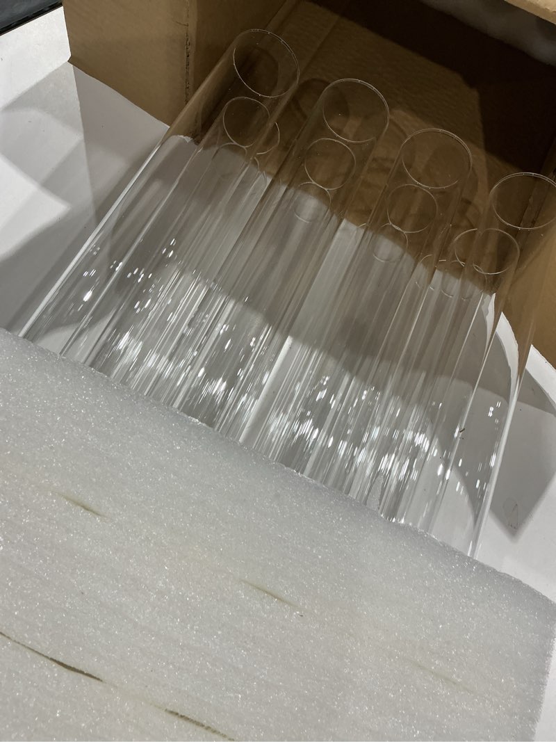 Condition photo showing Good Condition for 12 pcs hurricane candle holder, 2" w x 16" h open ended glass candle cylinder sleeve, clear glass cylinder candle holder, open flame candle chimney tube cover, bottomless cylindrical glass 2×16 inch transparent 12