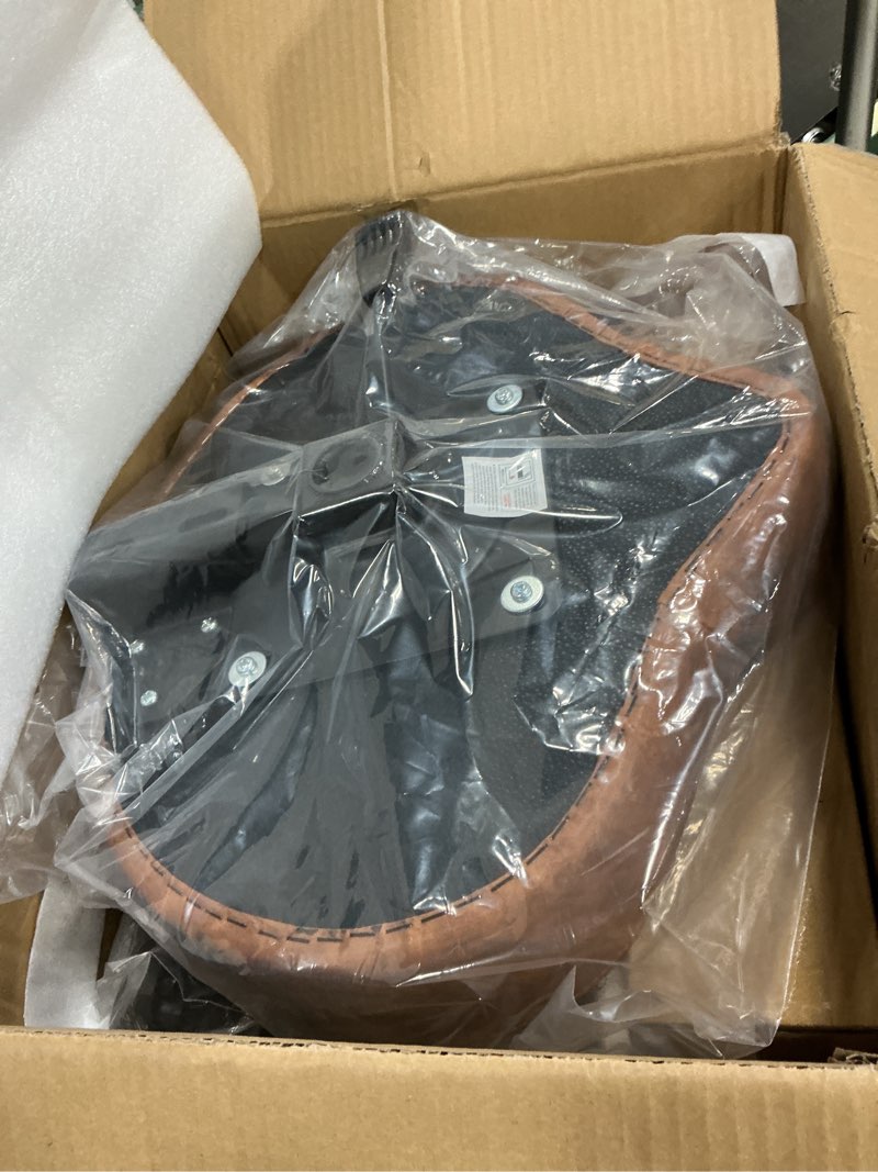 Condition photo showing New/Like New for pro drum stool with backrest, heavy duty hydraulic drum throne, ergonomic memory foam drum seat, adjustable drum chair anti-slip base, drum saddle bench for drummers musicians(brown) brown style2 with backrest