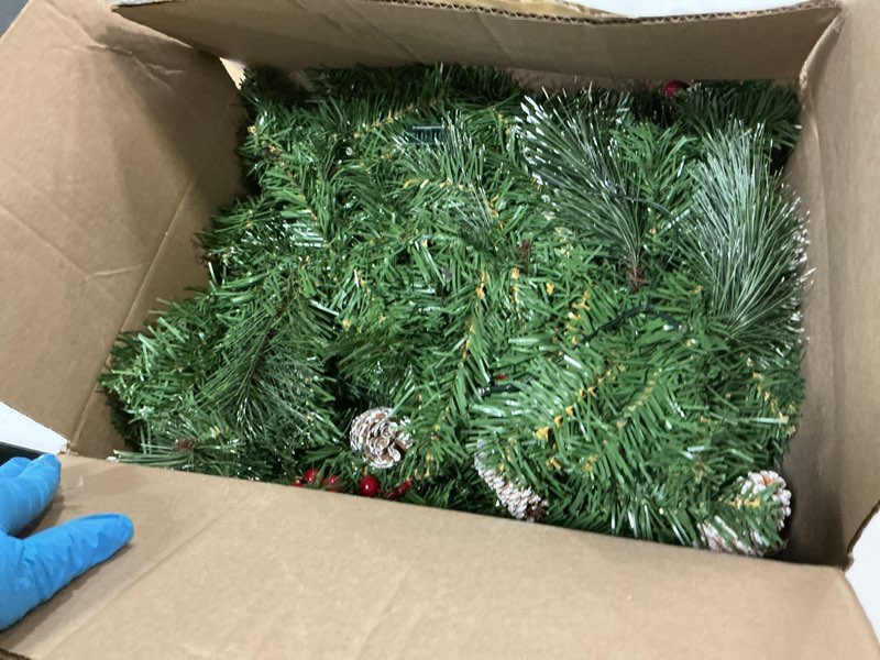 Condition photo showing Good Condition for Timer 8 Modes - 9 Ft by 10 Inch Prelit Christmas Garland with 50 Warm Lights Thick 270 Snowy Bristle Pine 10 Pinecone 70 Berry Battery Operated Xmas Decor Mantle Stairs Porch Front Door Indoor Outdoor