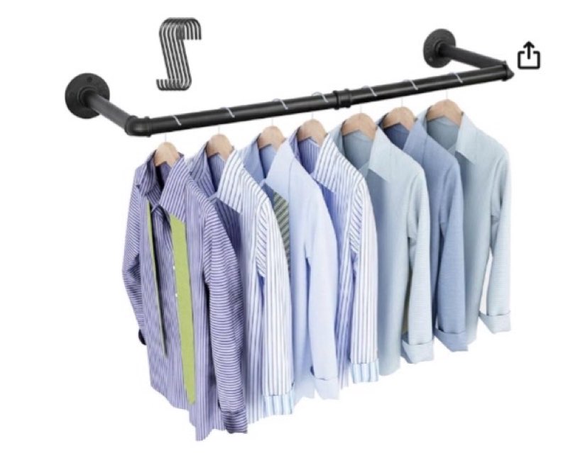 oropy industrial pipe clothing rack 38.4", heavy duty detachable wall mounted clothes rack black iron garment bar, multi-purpose hanging rod for closet storage, black