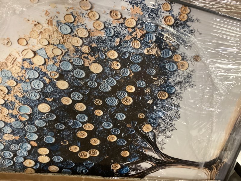 Condition photo showing New/Like New for Framed Square Tree of Life Wall Art, Blue Gold Modern Money Tree Painting Prints, Minimalist Elegant Luxury Abstract Tree Artwork for Living Room Bedroom Kitchen Hallway Office Home Decor, 30x30 Inch 30"L x 30"W Blue Glod