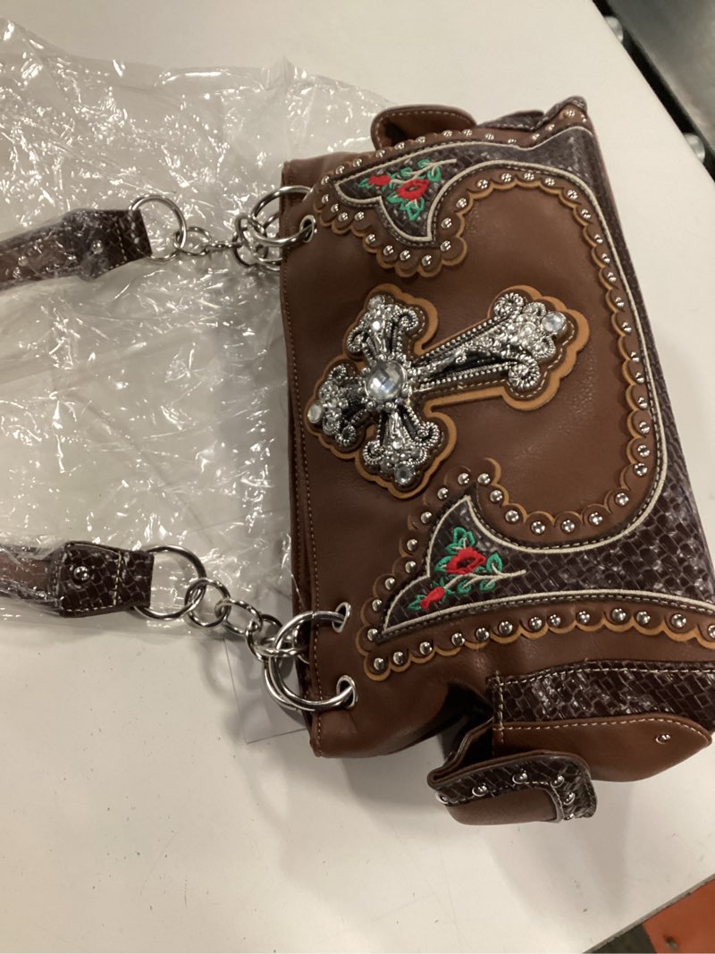 rhinestones & studs cross handbag concealed carry purse motorcycle religious bag