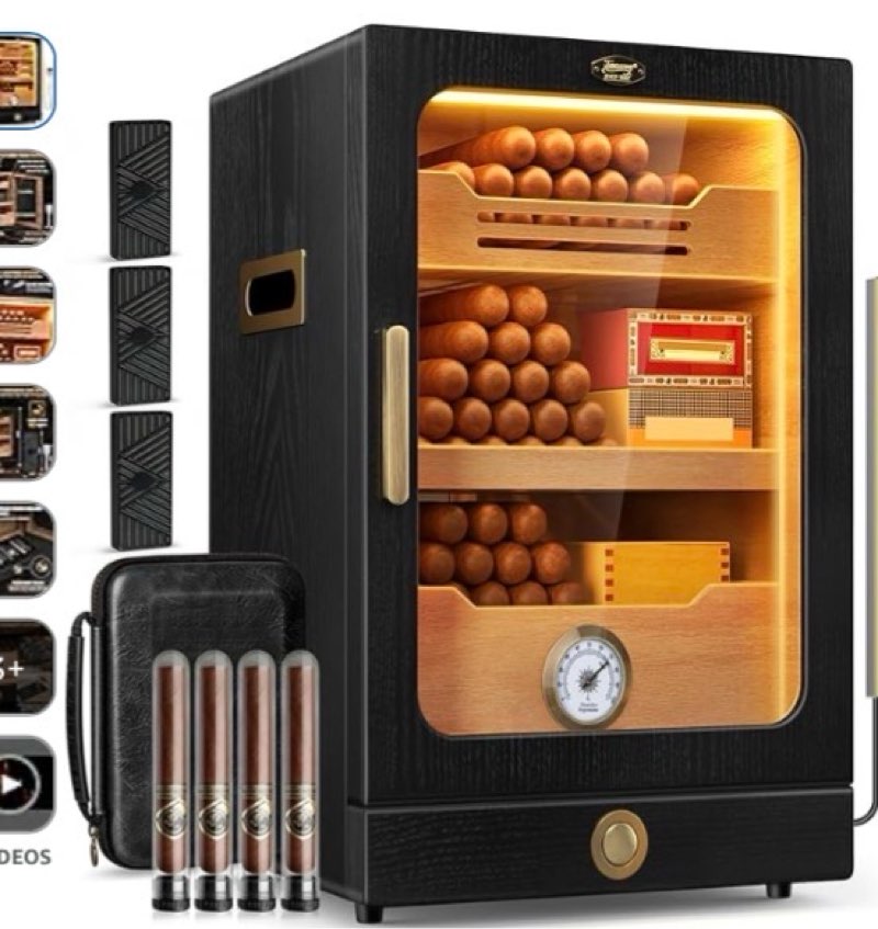 tesonway cigar humidor, desktop cigar humidor cabinet light control system with spanish cedar wood s