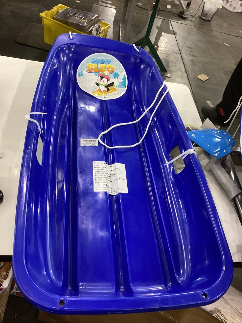 Condition photo showing New/Like New for AGPTEK 35/47 Inch Durable Downhill Sprinter Toboggan Snow Sled for Kids Boys Girls Adults with Built-in Handles and Pulling Rope Blue-25.6"