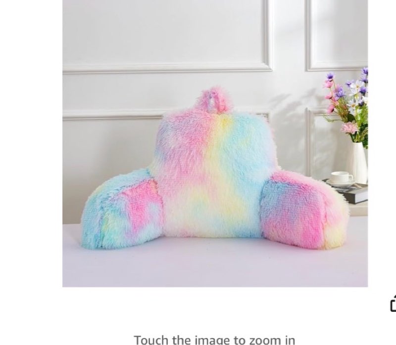 Holawakaka Shaggy Reading Pillow for Bed and Sofa Couch Sitting Up, Tie Dye Backrest Pillows with Arms for Kids Teens Adults, Back Support Cushion for Lounging, Watching TV, Working on Laptop