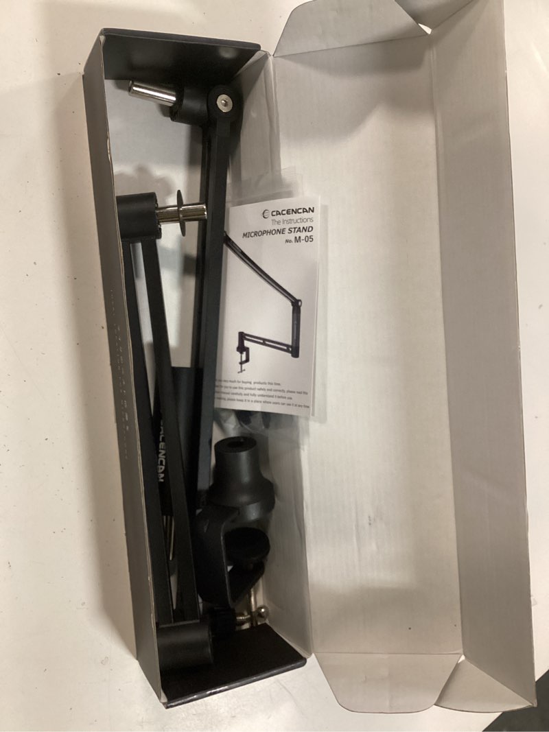 Condition photo showing As Is for M05 Boom Arm, 360° Rotatable Microphone Stand with Desk Mount, Foldable Desk Mic Arm with 3/8'' to 5/8'' Screw Adapter, Microphone Arm for Live Streaming, Gaming, Podcasting, Radio Mic Black