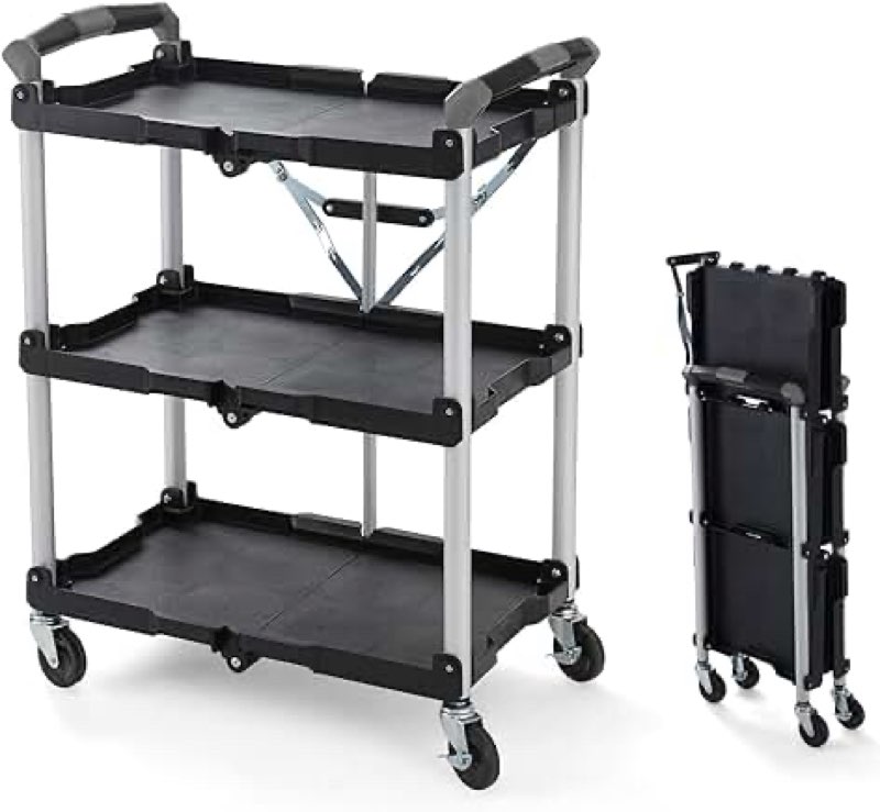 olympia tools 85-188 pack-n-roll folding collapsible service cart, 150lb capacity, black
