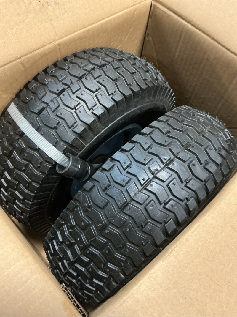 Condition photo showing Good Condition for 2-Pack of 13x5.00-6" Wheels,13" Pneumatic Tires,Steel Rim and 3/4" Axle Bore Hole(Bushing),3"-6” Centered Hub,for Riding Lawn Mower,Utility Wagon and More?All Purpose Utility Tire TT5006-2W