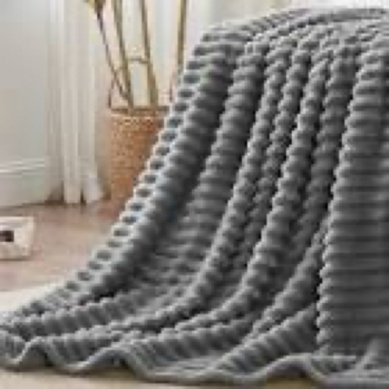 bedelite fleece blanket queen size 3d ribbed jacquard cozy, fluffy, plush lightweight throw blankets for couch, bed, sofa(grey, 80x80 inches)