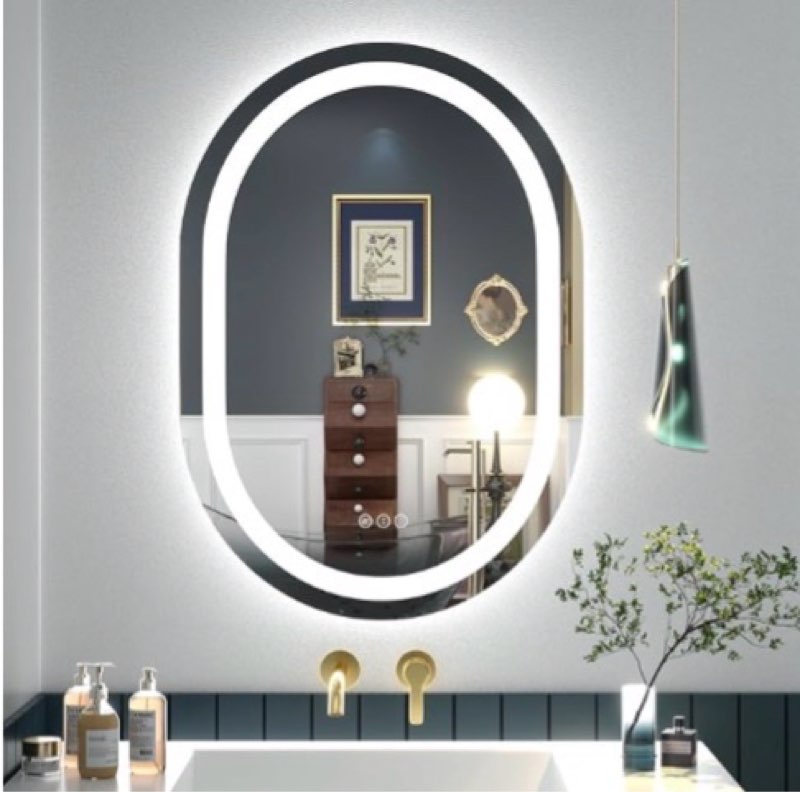 okpal 24x32 oval led bathroom mirror, lighted mirror for bathroom wall, oval bahtroom mirror with li