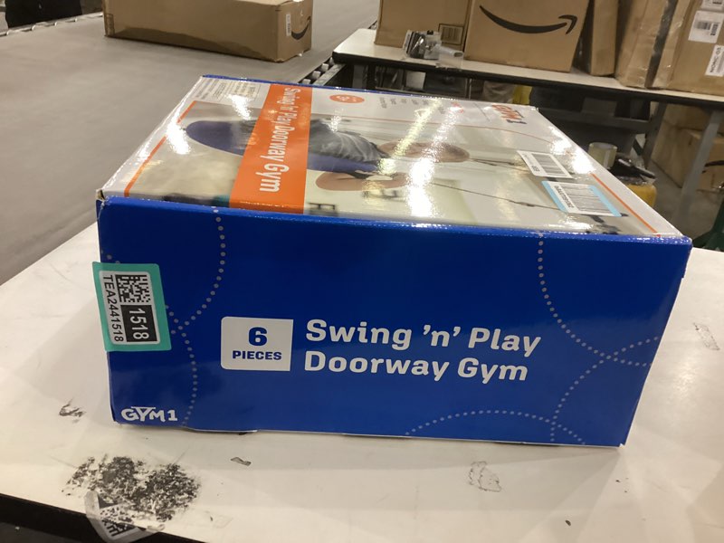Condition photo showing New/Like New for Gym1 6-Piece Doorway Gym Indoor Playground - 6-Piece, Blue - Indoor Playset with Sensory Swing, Pull-Up Bar & Rings, Trapeze, Ladder & Knotted Rope
