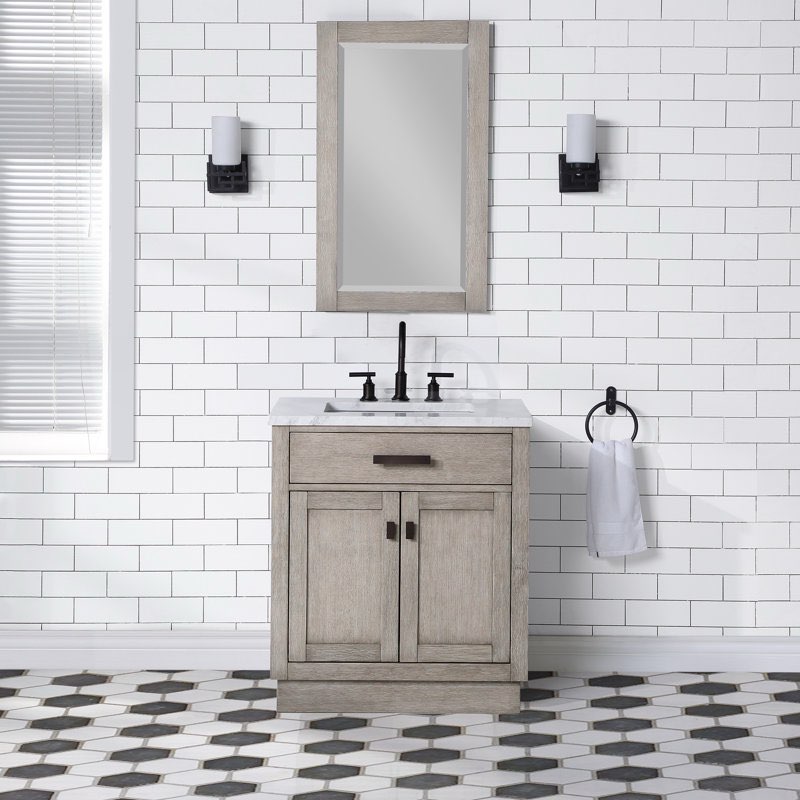 (Incomplete) Foosland chetsnut 30” carrara white marble countertop bath vanity 