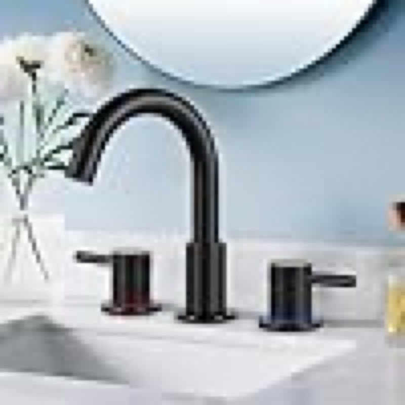 3-hole bathroom faucet, matte black bathroom sink faucet with pop-up drain, 8-inch bathroom faucet with 360° swivel spout, 2-handle vanity faucet with water supply hoses