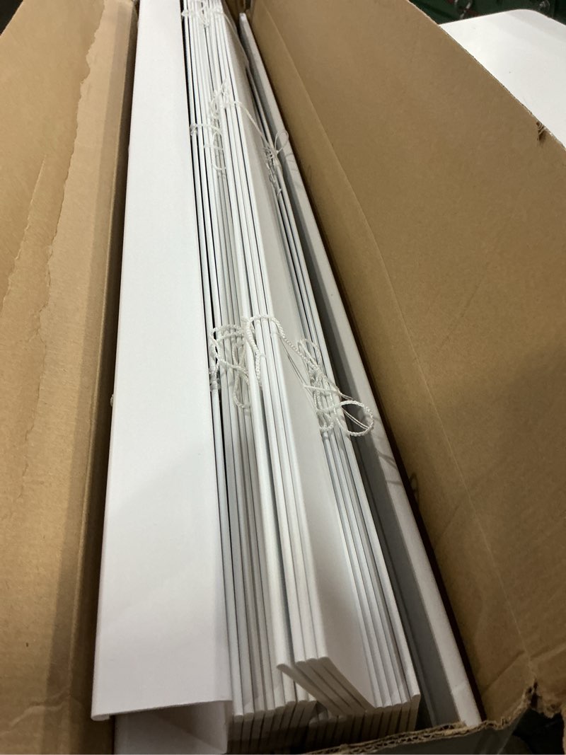 Condition photo showing As Is for better homes & gardens 2-inch cordless faux wood horizontal window blinds white 32x64