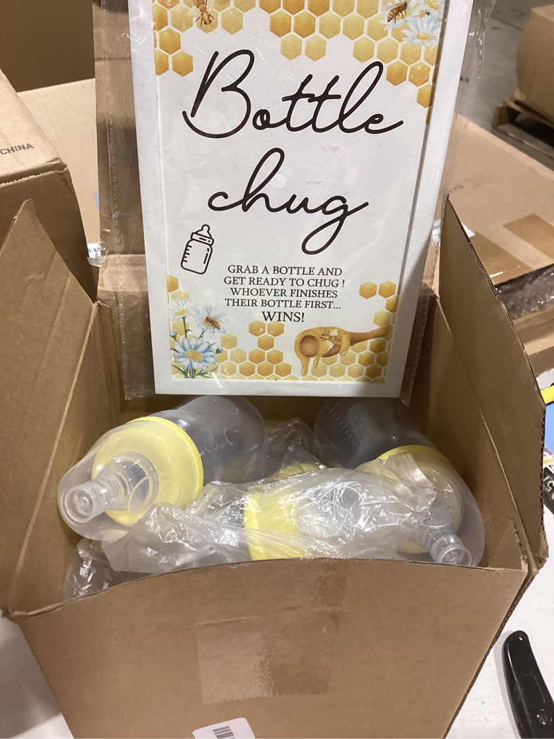 Condition photo showing Good Condition for roowest bottle chug baby shower games favors including 18 pcs bottles with 1 bottle chug wooden sign for gender reveal baby shower party supplies(yellow,bee) yellow bee
