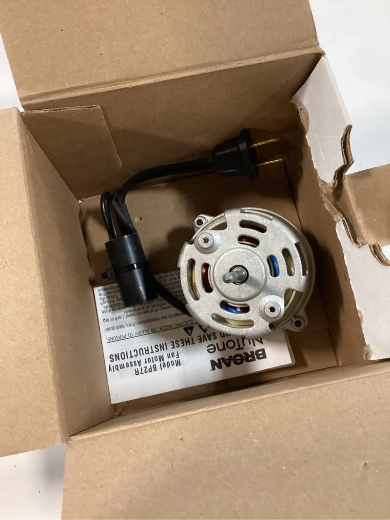 Condition photo showing As Is for broan-nutone 50 cfm fan motor & blower wheel