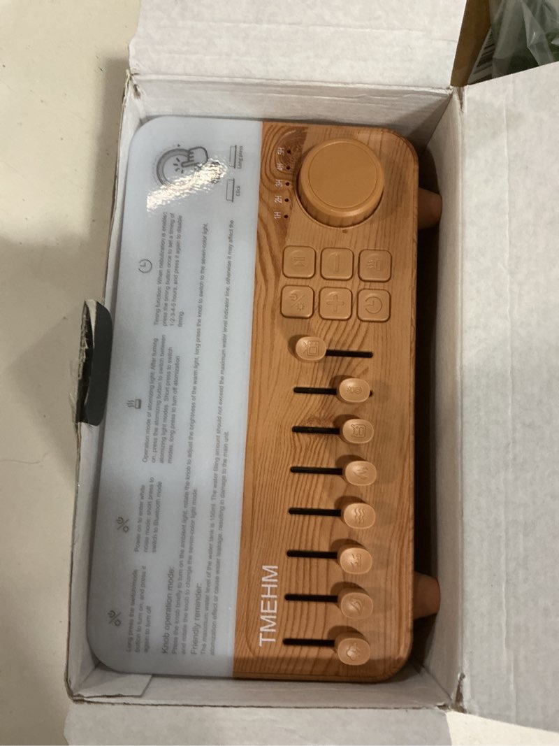 Condition photo showing Good Condition for tmehm 4-in-1 sleep sound machine with white noise & 8 nature sounds | bluetooth speaker, night light & aroma diffuser with timer for baby, kids and adults wood grain finish