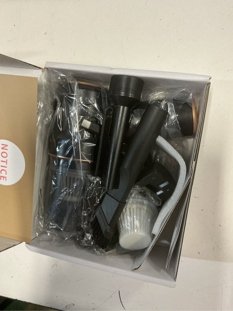 Condition photo showing New/Like New for KMM Handheld Car Vacuum Cleaner, 9000PA Vacuum Cleaner & Air Duster, 120W High Power Vacuum Portable Cordless, Hand Held Vacuum Rechargeable with Multi-Nozzles & LED Light for Home, Car, Office Gold & Black