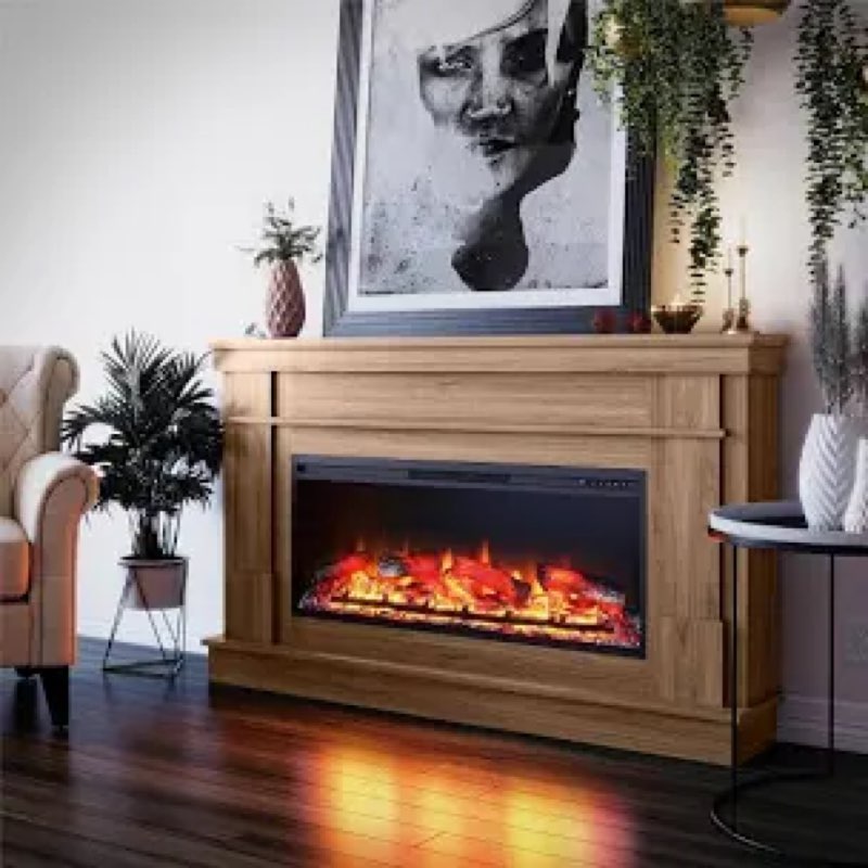 incomplete Dorel Ameriwood Home Elmcroft Wide Mantel with Linear Electric Fireplace, Walnut