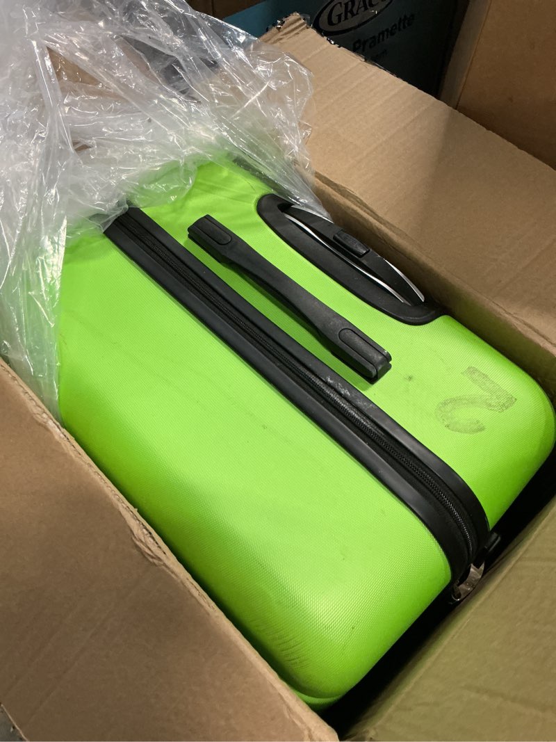 Condition photo showing As Is for coolife luggage 3 piece set, lightweight durable hardshell suitcase set with 360° spinner wheels, tsa-approved lock, checked family travel luggage sets, 20/24/28 inch, apple green 20in24in28in apple green
