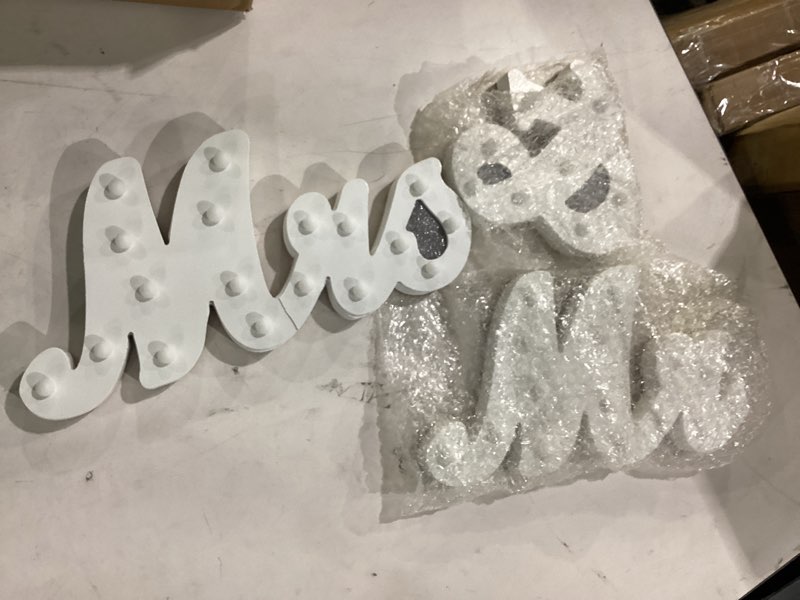 Condition photo showing As Is for canlierr rustic mr and mrs sign for wedding table, 31in light up large white mr and mrs sign wooden letters, miss decoration for anniversary wedding & engagement, gifts for anniversary engagement white classic