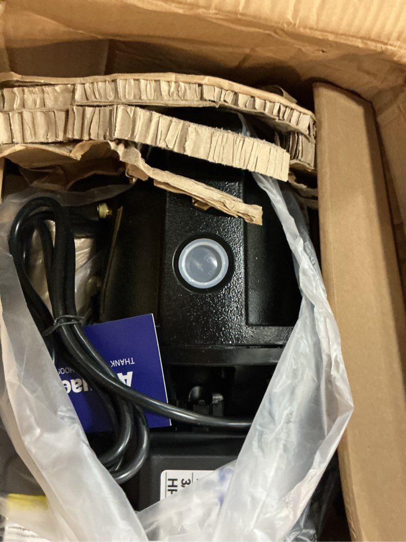 Condition photo showing New/Like New for shallow well jet pump,cast iron, well depth up to 25ft, 115v/230v dual voltage, automatic pressure switch carbon black