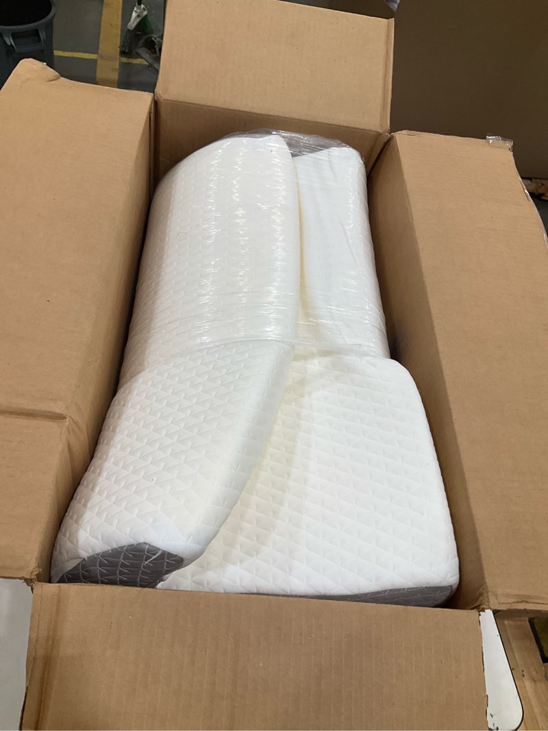 Condition photo showing Good Condition for ruqmuis wedge pillow for acid reflux, bed wedge pillow for headboard 10", pillow wedge for back pain relief, post surgery, elevated pillows for sleeping, snoring, triangle pillow with cover, white 24*24*10 inch white/grey