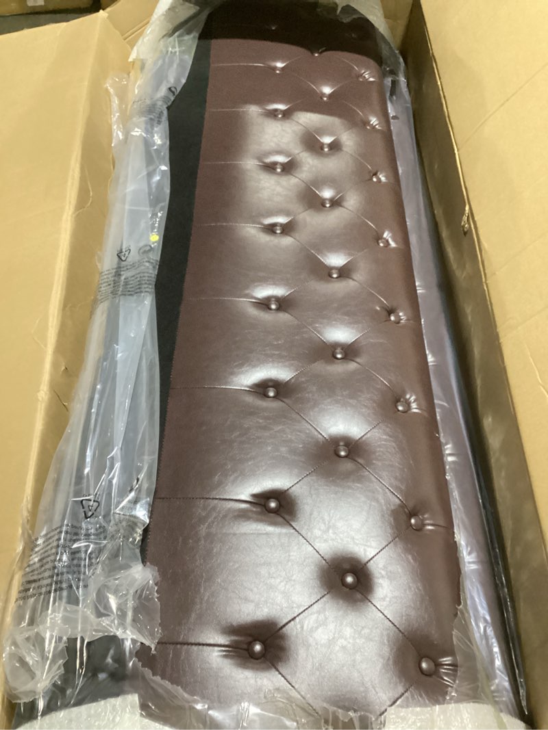 Condition photo showing New/Like New for garvee 81 in leather couch for living room, modern leather sofa with deep seat, handmade button tufted 3 seater sofa, chesterfield couch for apartment or office, dark brown