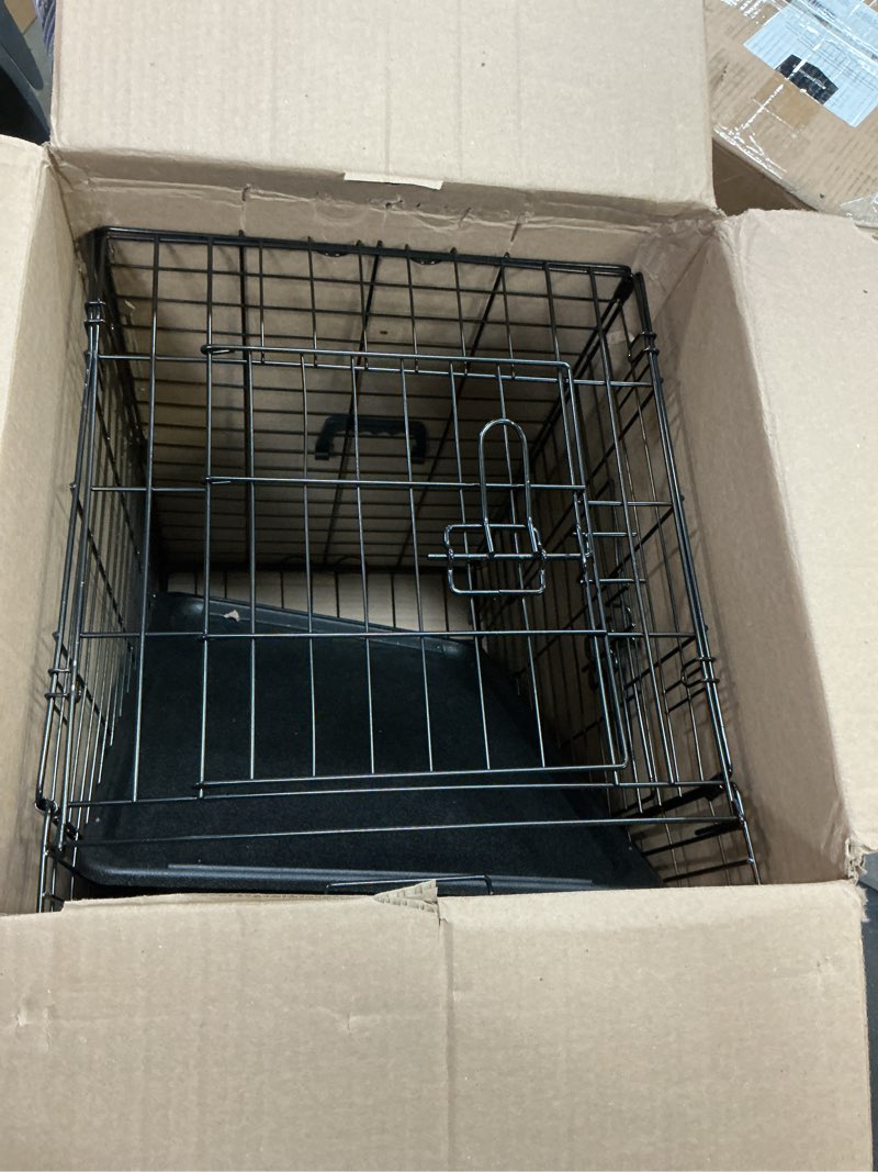 Condition photo showing As Is for FDW Dog Crate for Small Dogs 24 Inch Folding Metal WirePet Cage Double Door W/Divider Panel Indoor Outdoor Kennel Leak-Proof Plastic Tray,Black Black 24 Inch Double Door