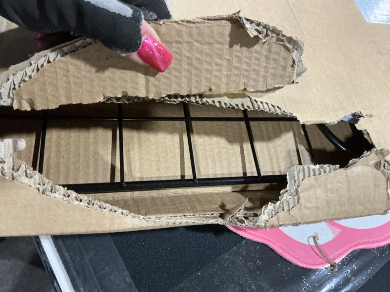 Condition photo showing As Is for Amazon Basics Adjustable Dog Car Barrier for Vehicles, 59.72 x 5.20 x 16.46 in, Black 16-inch Black