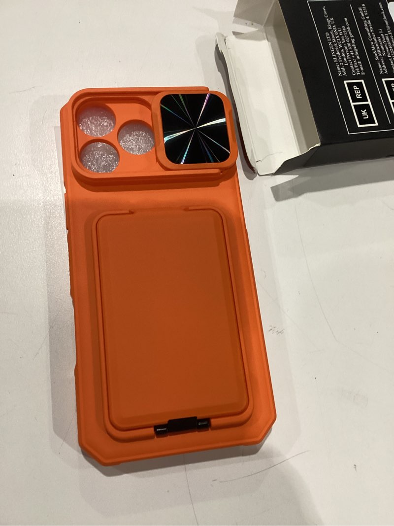 Condition photo showing Good Condition for SSLOTSCASE for iPhone 17 Pro Max Case with Card Holder & Camera Stand & Kickstand & Slide Camera Lens Cover & Wallet, Military-Grade Heavy Duty Phone Case Cover for iPhone 17 Pro Max 6.9'', Orange Orange iPhone 17 Pro Max