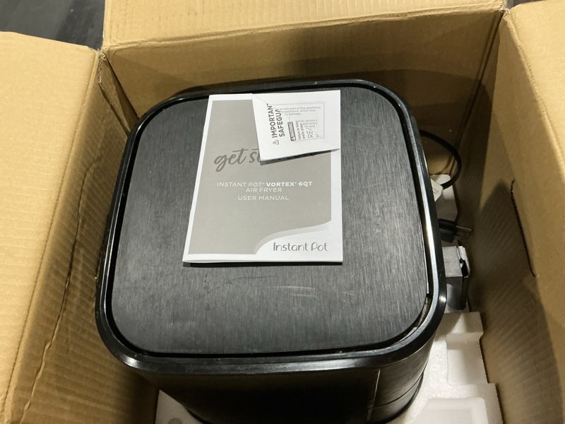Condition photo showing As Is for Instant Pot Vortex 6QT XL Air Fryer, 4-in-1 Functions that Crisps, Roasts, Reheats, Bakes for Quick Easy Meals, 100+ In-App Recipes, is Dishwasher-Safe, from the Makers of Instant Pot, Black Vortex 6 quarts