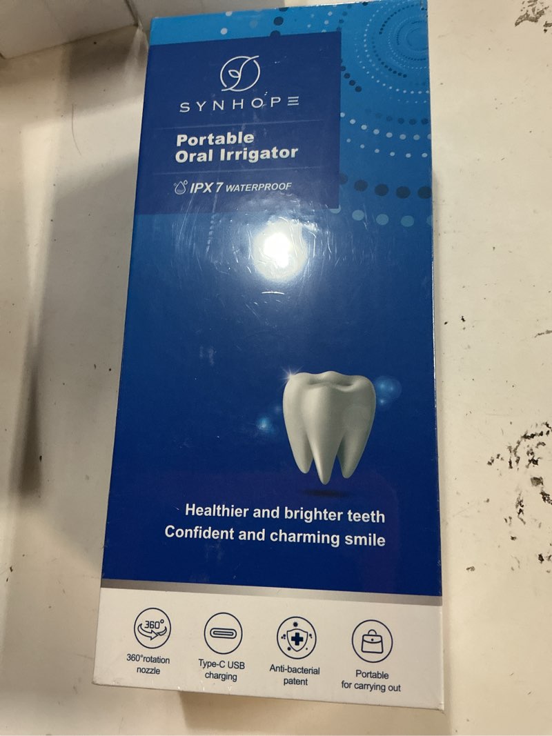 Condition photo showing New/Like New for water flosser [dental cordless portable] 6 modes & ipx7 waterproof rechargeable oral irrigator water teeth cleaner floss pick, home use waterflossers for braces bridges/gum care (white)