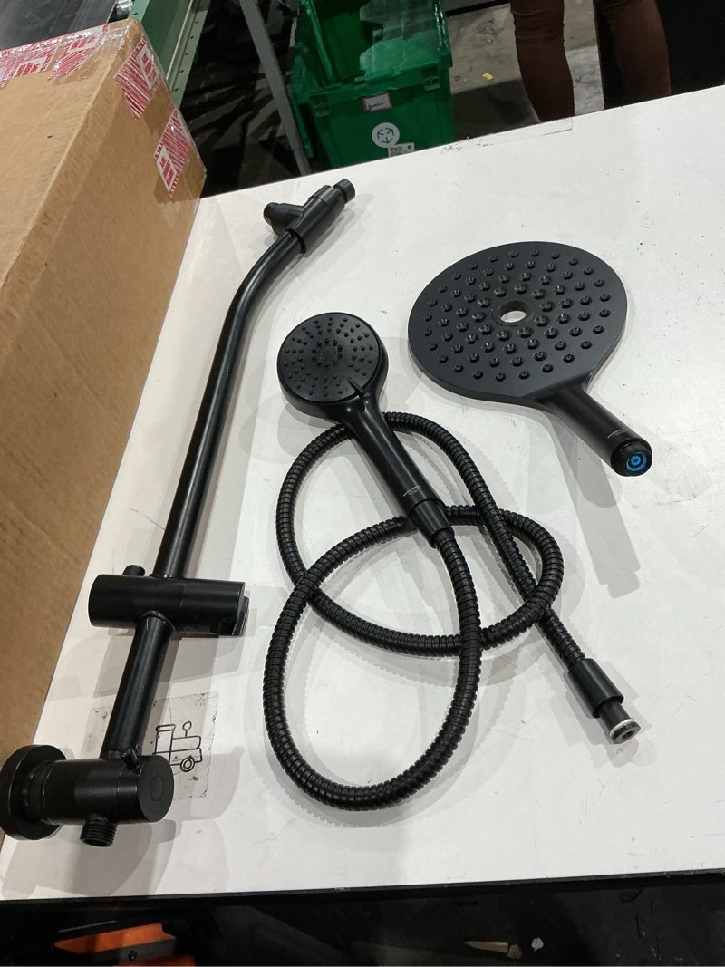 Condition photo showing As Is for makefit dual handheld shower head combo, 2-in-1 rain shower heads system rainfall shower head and 10 modes high pressure hand held showerhead with built-in power wash