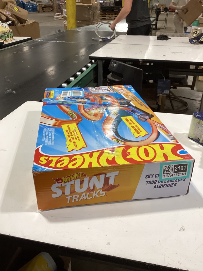 Condition photo showing New/Like New for hot wheels sky crash tower track set, 2.5+ ft / 83 cm high with motorized booster, orange track & 1 hot wheels vehicle, race multiple cars, gift for kids 5 to 10 years old & up standard