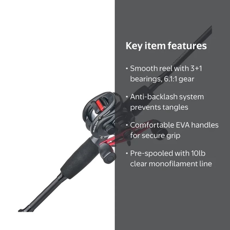 abu garcia max ez cast baitcast fishing combo, 6' medium rod, right handed reel