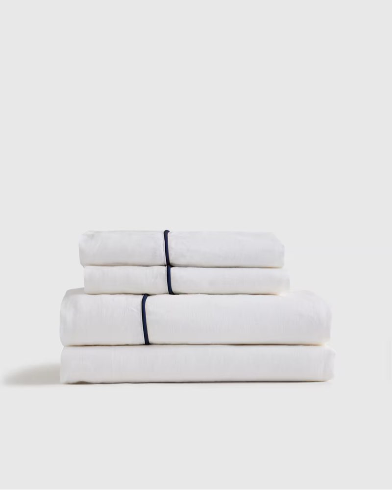 european linen piped sheet set king size white navy 