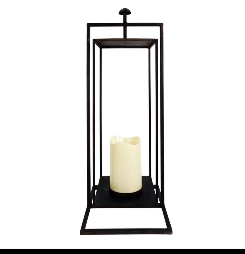 Alpine Corporation 25" Large Bronze Rectangular Candle Holder Indoor Outdoor Decorative Lantern Clear: Glass & Iron, No Battery Require